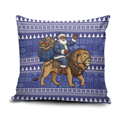 Nigeria Christmas Santa West African Lion Pillow Cover Adire Indigo Resist Dye Motifs