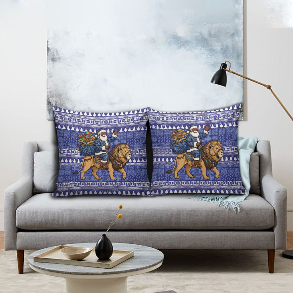 Nigeria Christmas Santa West African Lion Pillow Cover Adire Indigo Resist Dye Motifs