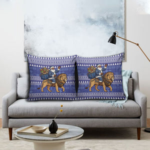 Nigeria Christmas Santa West African Lion Pillow Cover Adire Indigo Resist Dye Motifs