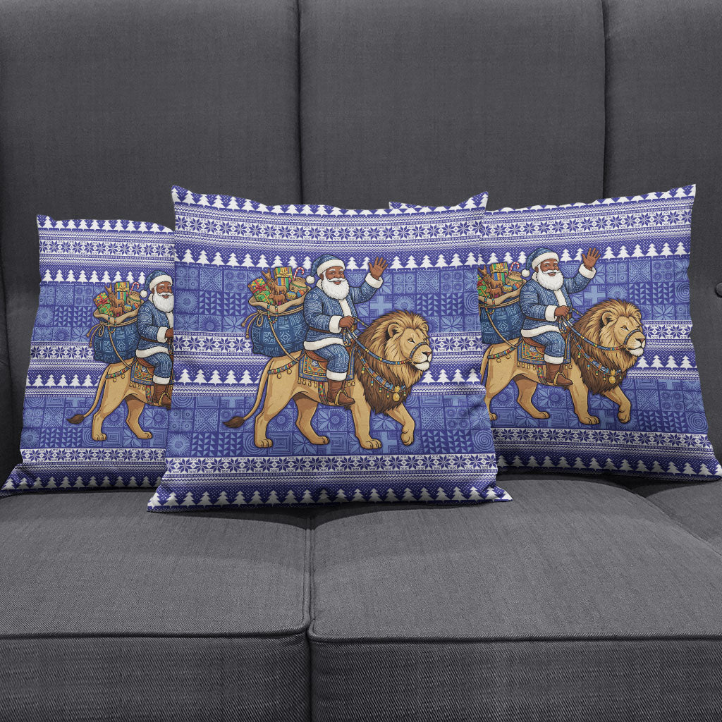 Nigeria Christmas Santa West African Lion Pillow Cover Adire Indigo Resist Dye Motifs