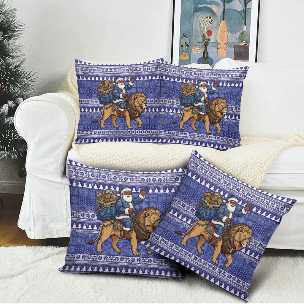 Nigeria Christmas Santa West African Lion Pillow Cover Adire Indigo Resist Dye Motifs