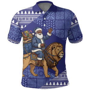 Nigeria Christmas Santa West African Lion Polo Shirt Adire Indigo Resist Dye Motifs