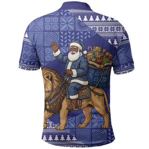 Nigeria Christmas Santa West African Lion Polo Shirt Adire Indigo Resist Dye Motifs