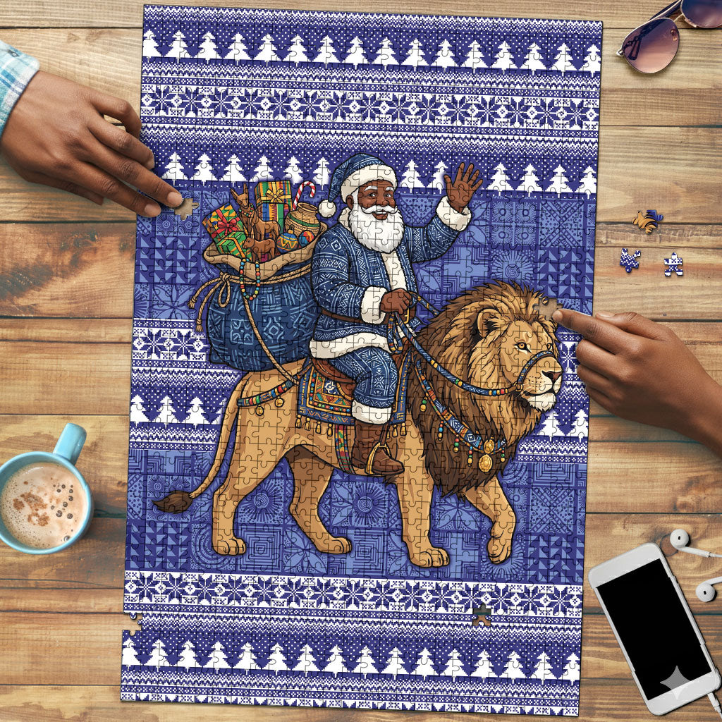 Nigeria Christmas Santa West African Lion Puzzle Adire Indigo Resist Dye Motifs