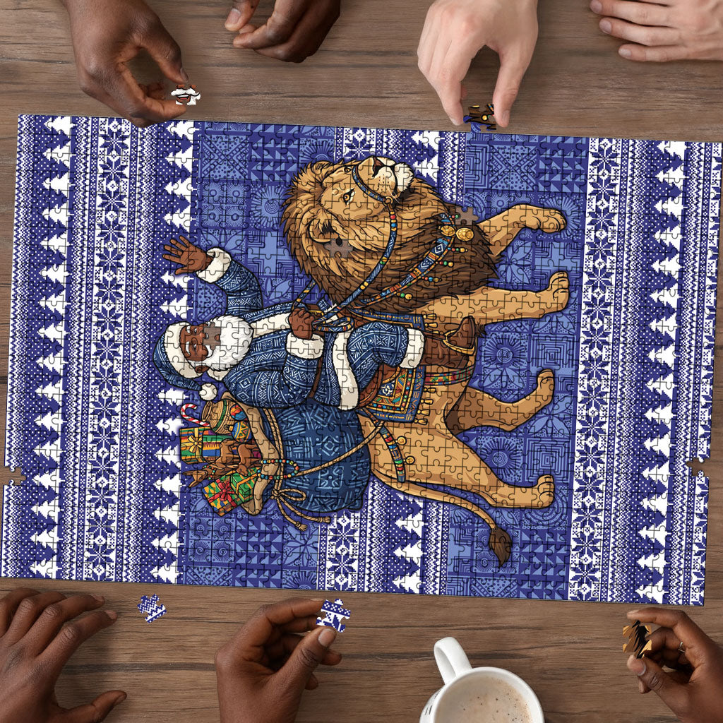 Nigeria Christmas Santa West African Lion Puzzle Adire Indigo Resist Dye Motifs