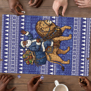 Nigeria Christmas Santa West African Lion Puzzle Adire Indigo Resist Dye Motifs