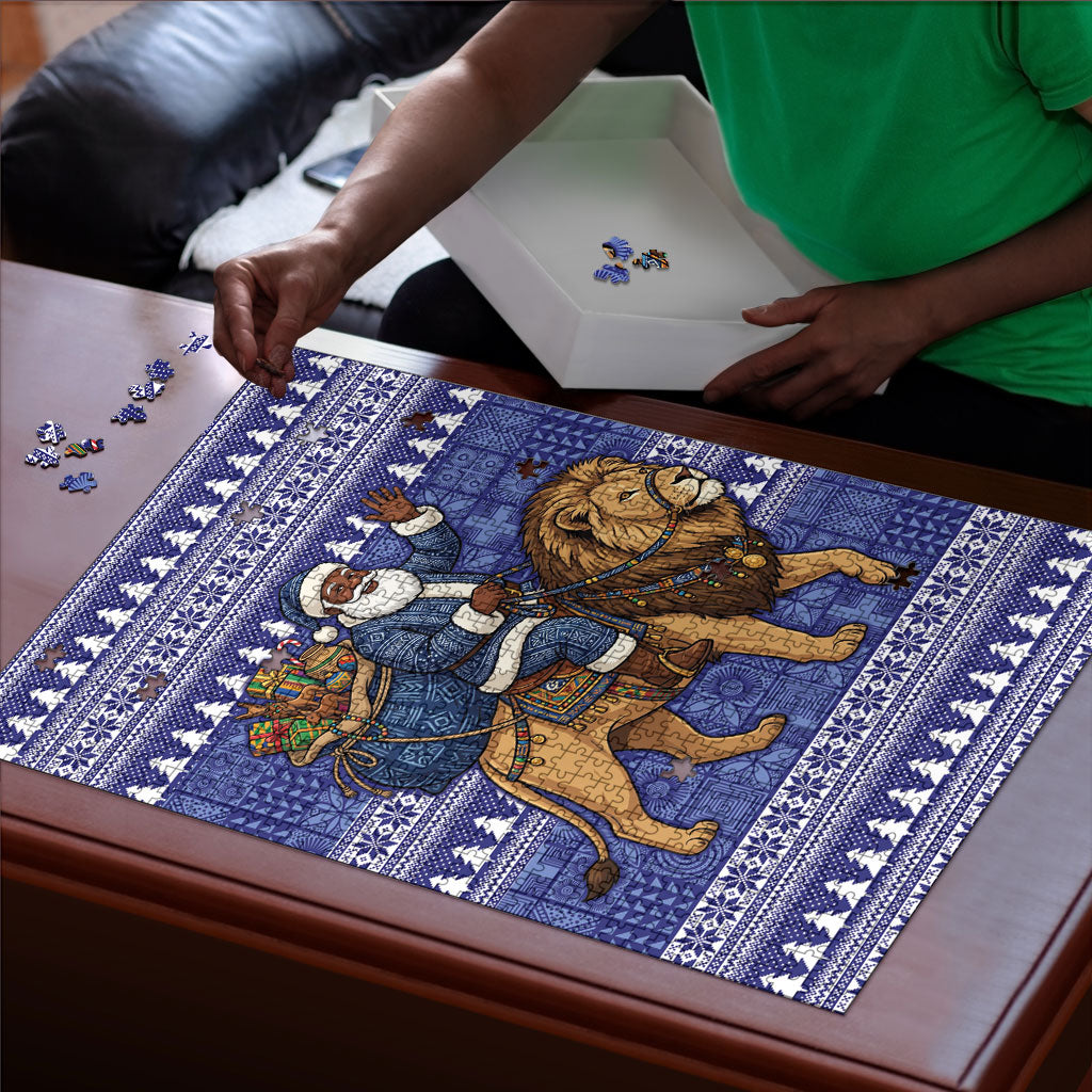 Nigeria Christmas Santa West African Lion Puzzle Adire Indigo Resist Dye Motifs