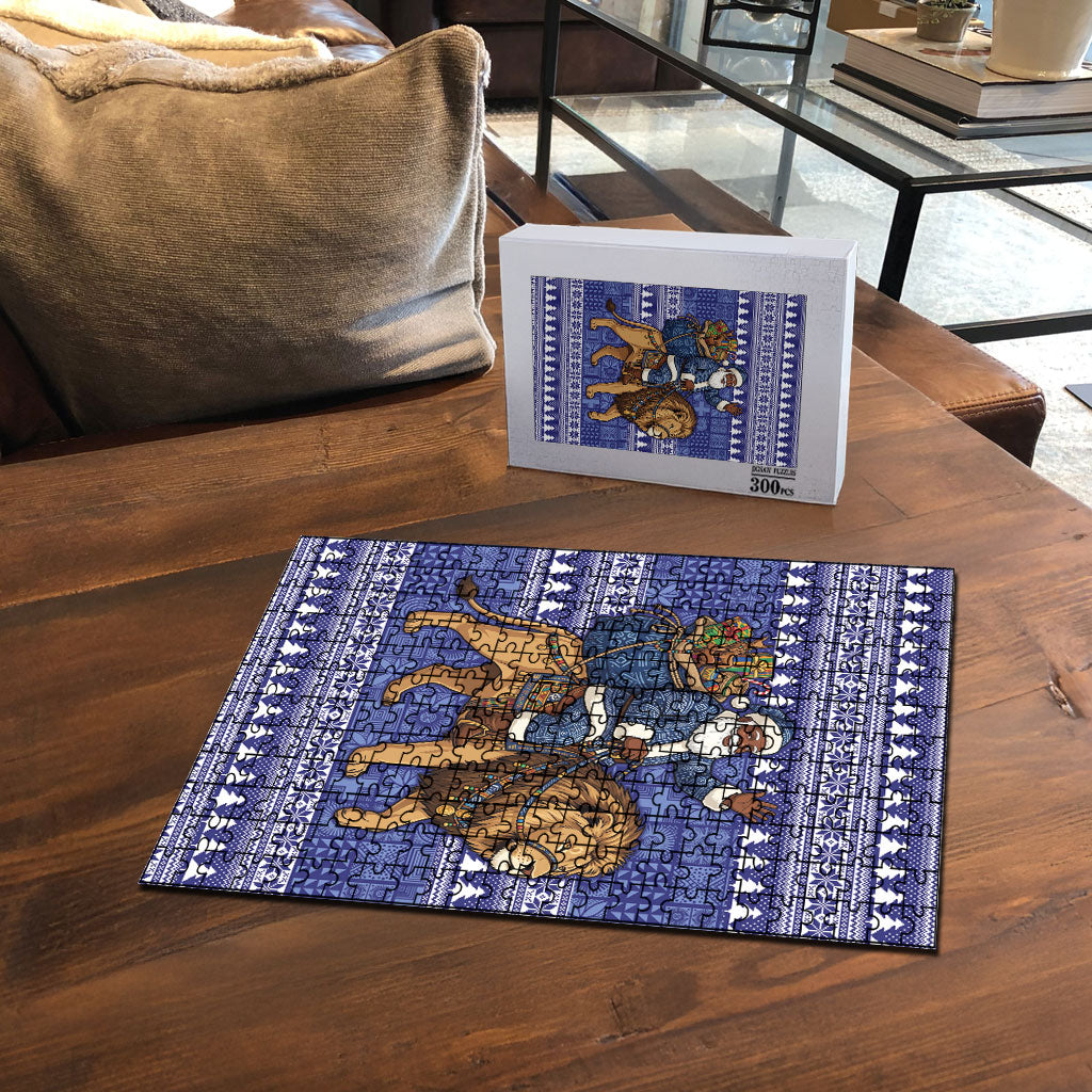 Nigeria Christmas Santa West African Lion Puzzle Adire Indigo Resist Dye Motifs