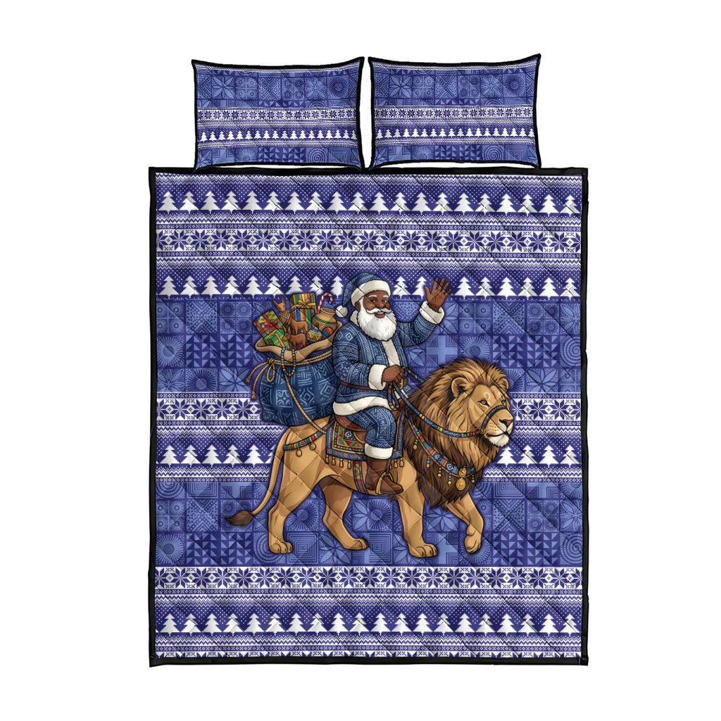 Nigeria Christmas Santa West African Lion Quilt Bed Set Adire Indigo Resist Dye Motifs