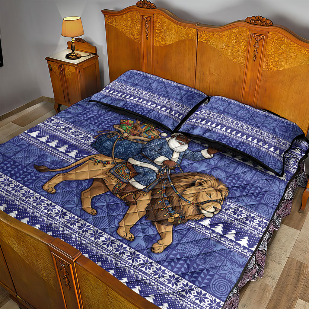Nigeria Christmas Santa West African Lion Quilt Bed Set Adire Indigo Resist Dye Motifs