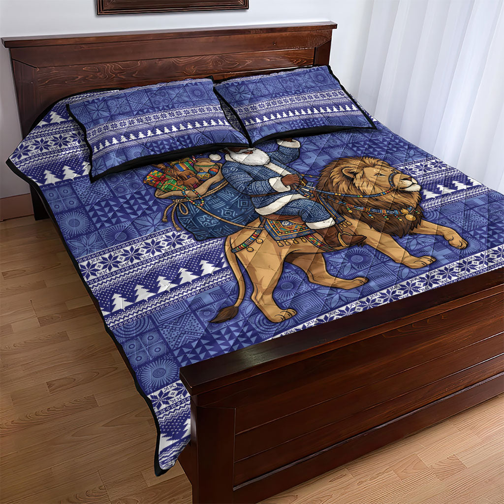 Nigeria Christmas Santa West African Lion Quilt Bed Set Adire Indigo Resist Dye Motifs