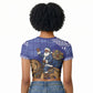 Nigeria Christmas Santa West African Lion Raglan Cropped T shirt Adire Indigo Resist Dye Motifs