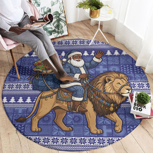 Nigeria Christmas Santa West African Lion Round Carpet Adire Indigo Resist Dye Motifs
