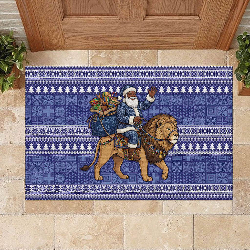 Nigeria Christmas Santa West African Lion Rubber Doormat Adire Indigo Resist Dye Motifs