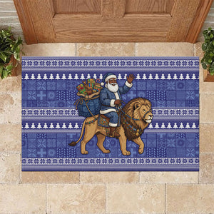 Nigeria Christmas Santa West African Lion Rubber Doormat Adire Indigo Resist Dye Motifs