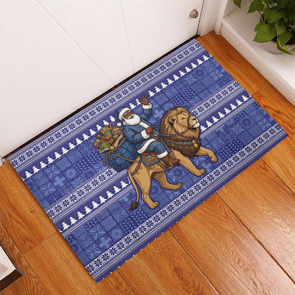 Nigeria Christmas Santa West African Lion Rubber Doormat Adire Indigo Resist Dye Motifs