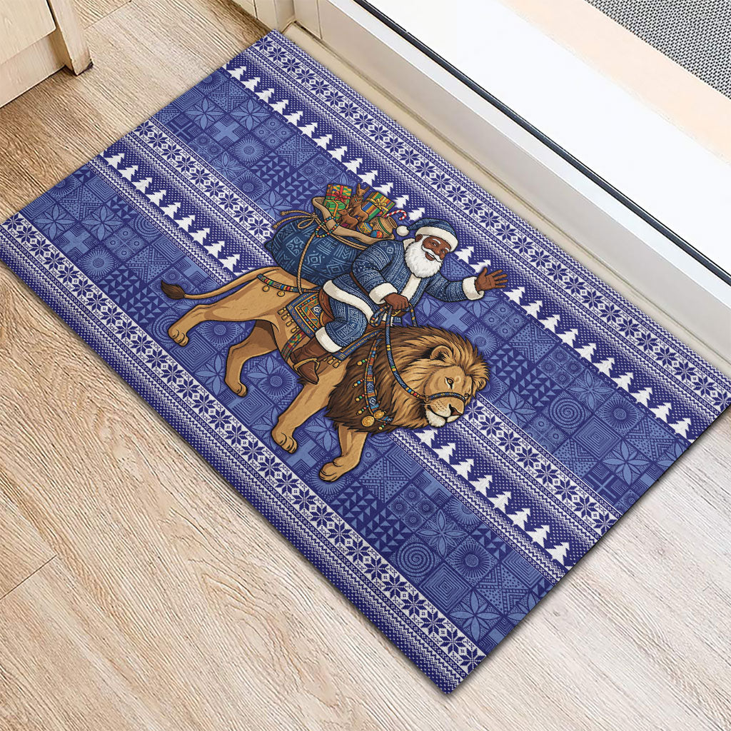 Nigeria Christmas Santa West African Lion Rubber Doormat Adire Indigo Resist Dye Motifs