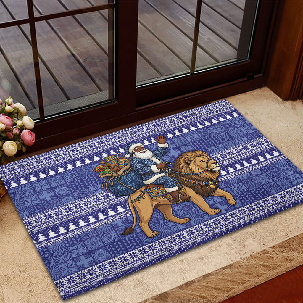 Nigeria Christmas Santa West African Lion Rubber Doormat Adire Indigo Resist Dye Motifs