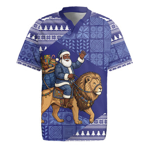 Nigeria Christmas Santa West African Lion Rugby Jersey Adire Indigo Resist Dye Motifs