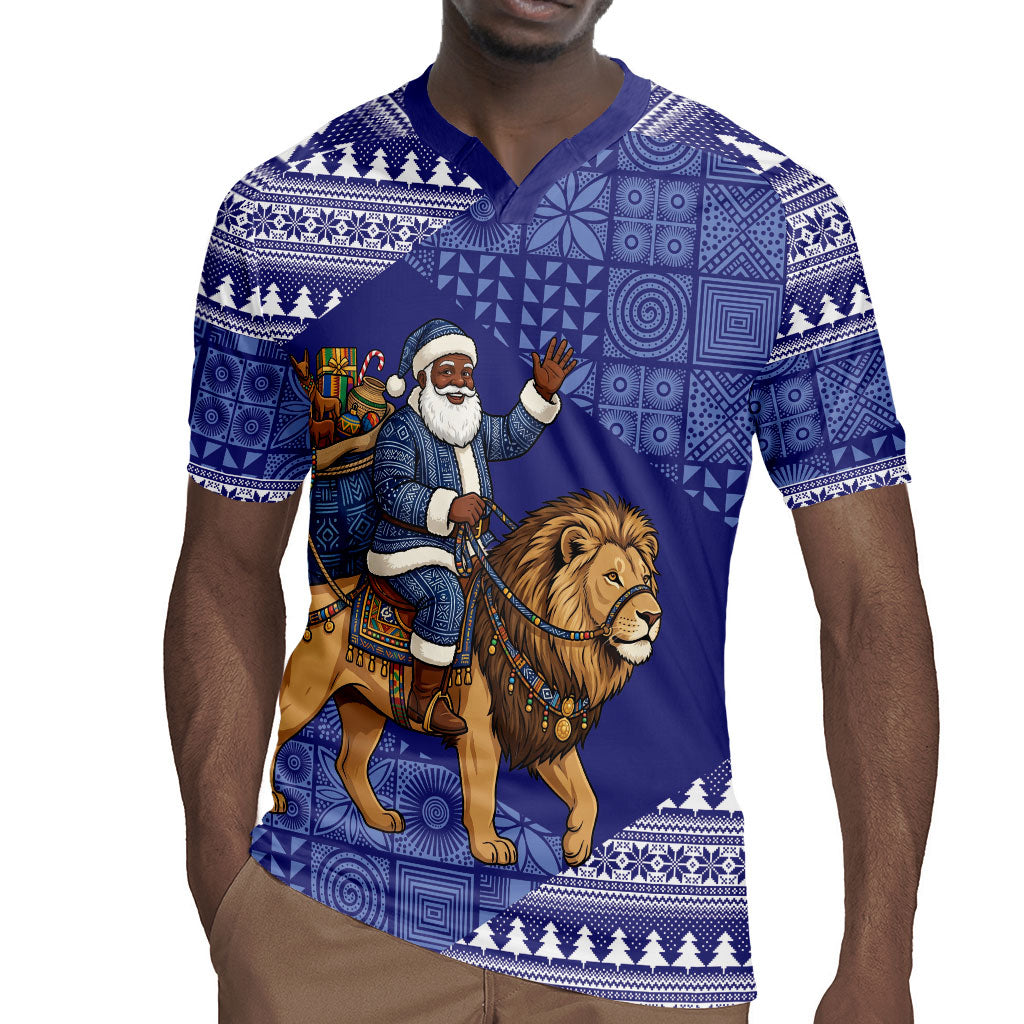Nigeria Christmas Santa West African Lion Rugby Jersey Adire Indigo Resist Dye Motifs