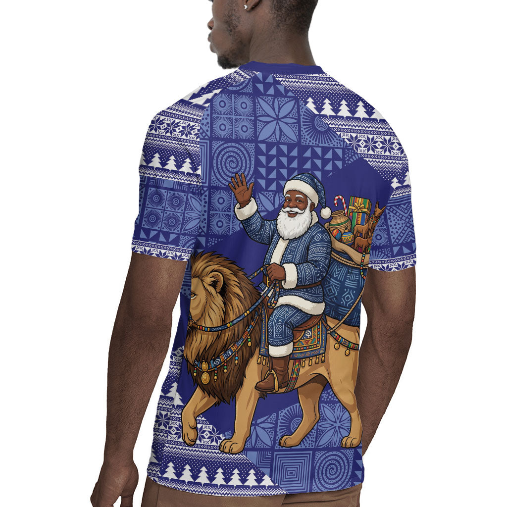 Nigeria Christmas Santa West African Lion Rugby Jersey Adire Indigo Resist Dye Motifs