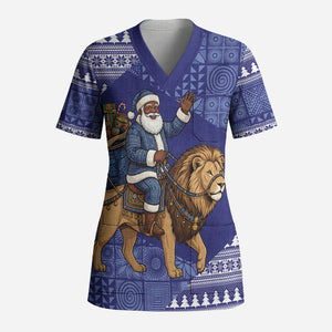 Nigeria Christmas Santa West African Lion Scrub Top Adire Indigo Resist Dye Motifs
