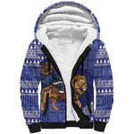 Nigeria Christmas Santa West African Lion Sherpa Hoodie Adire Indigo Resist Dye Motifs