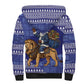 Nigeria Christmas Santa West African Lion Sherpa Hoodie Adire Indigo Resist Dye Motifs