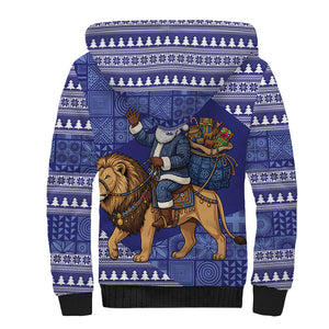 Nigeria Christmas Santa West African Lion Sherpa Hoodie Adire Indigo Resist Dye Motifs