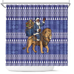 Nigeria Christmas Santa West African Lion Shower Curtain Adire Indigo Resist Dye Motifs