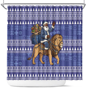 Nigeria Christmas Santa West African Lion Shower Curtain Adire Indigo Resist Dye Motifs