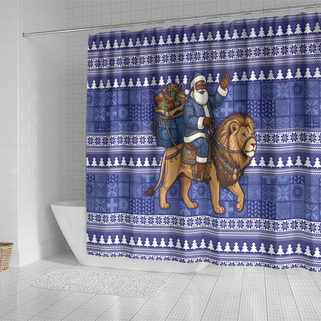Nigeria Christmas Santa West African Lion Shower Curtain Adire Indigo Resist Dye Motifs