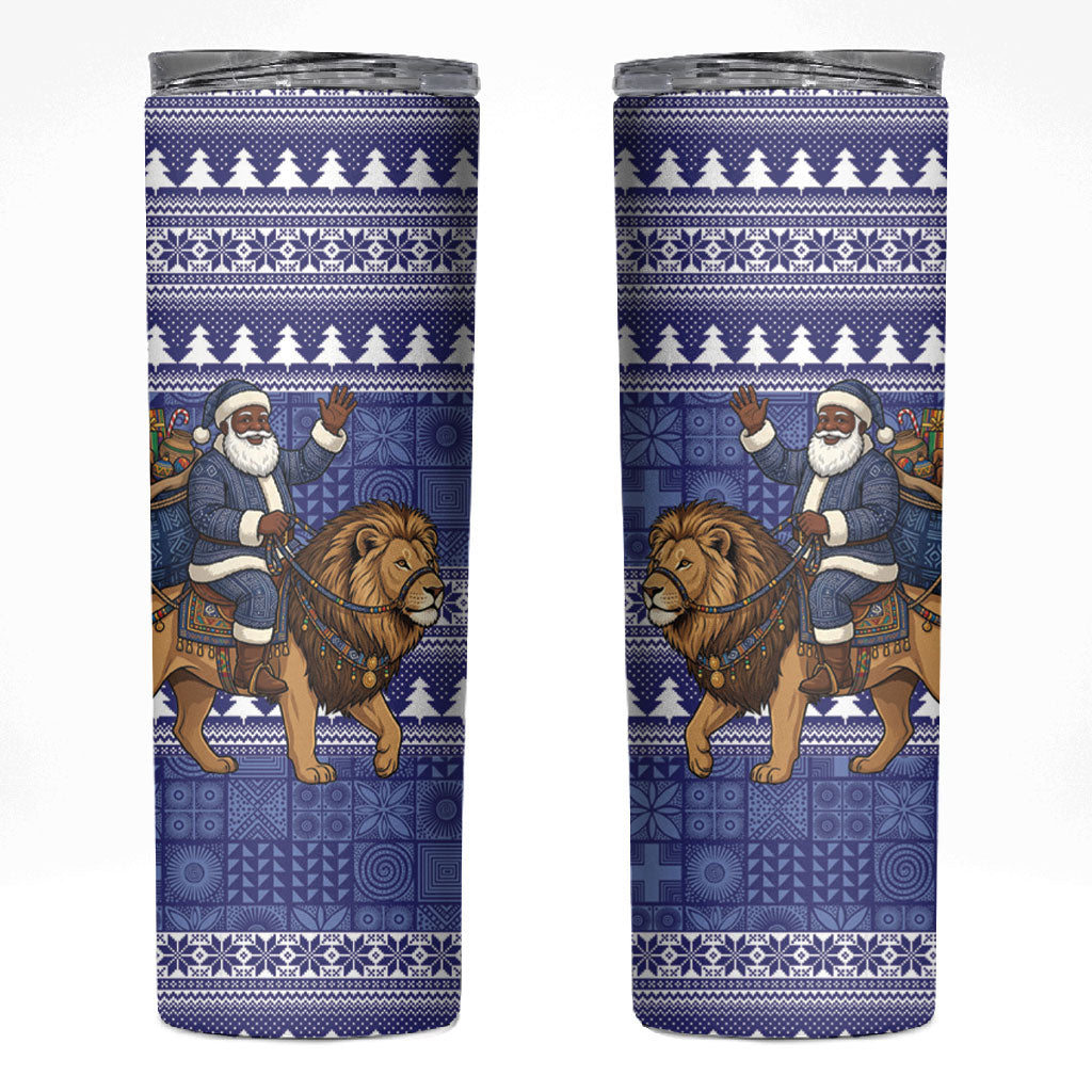 Nigeria Christmas Santa West African Lion Skinny Tumbler Adire Indigo Resist Dye Motifs