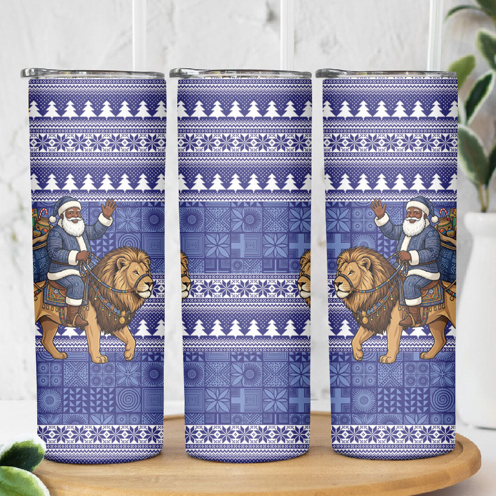 Nigeria Christmas Santa West African Lion Skinny Tumbler Adire Indigo Resist Dye Motifs