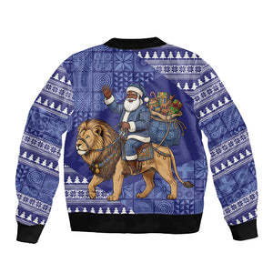 Nigeria Christmas Santa West African Lion Sleeve Zip Bomber Jacket Adire Indigo Resist Dye Motifs