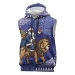 Nigeria Christmas Santa West African Lion Sleeveless Hoodie Adire Indigo Resist Dye Motifs