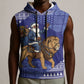 Nigeria Christmas Santa West African Lion Sleeveless Hoodie Adire Indigo Resist Dye Motifs