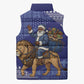 Nigeria Christmas Santa West African Lion Sleeveless Puffer Jacket Adire Indigo Resist Dye Motifs