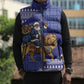 Nigeria Christmas Santa West African Lion Sleeveless Puffer Jacket Adire Indigo Resist Dye Motifs