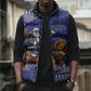 Nigeria Christmas Santa West African Lion Sleeveless Puffer Jacket Adire Indigo Resist Dye Motifs