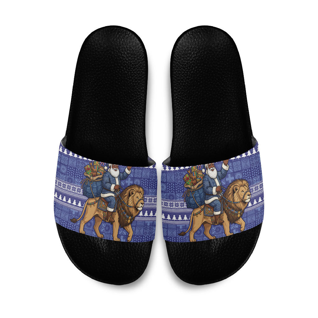 Nigeria Christmas Santa West African Lion Slide Sandals Adire Indigo Resist Dye Motifs
