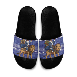 Nigeria Christmas Santa West African Lion Slide Sandals Adire Indigo Resist Dye Motifs