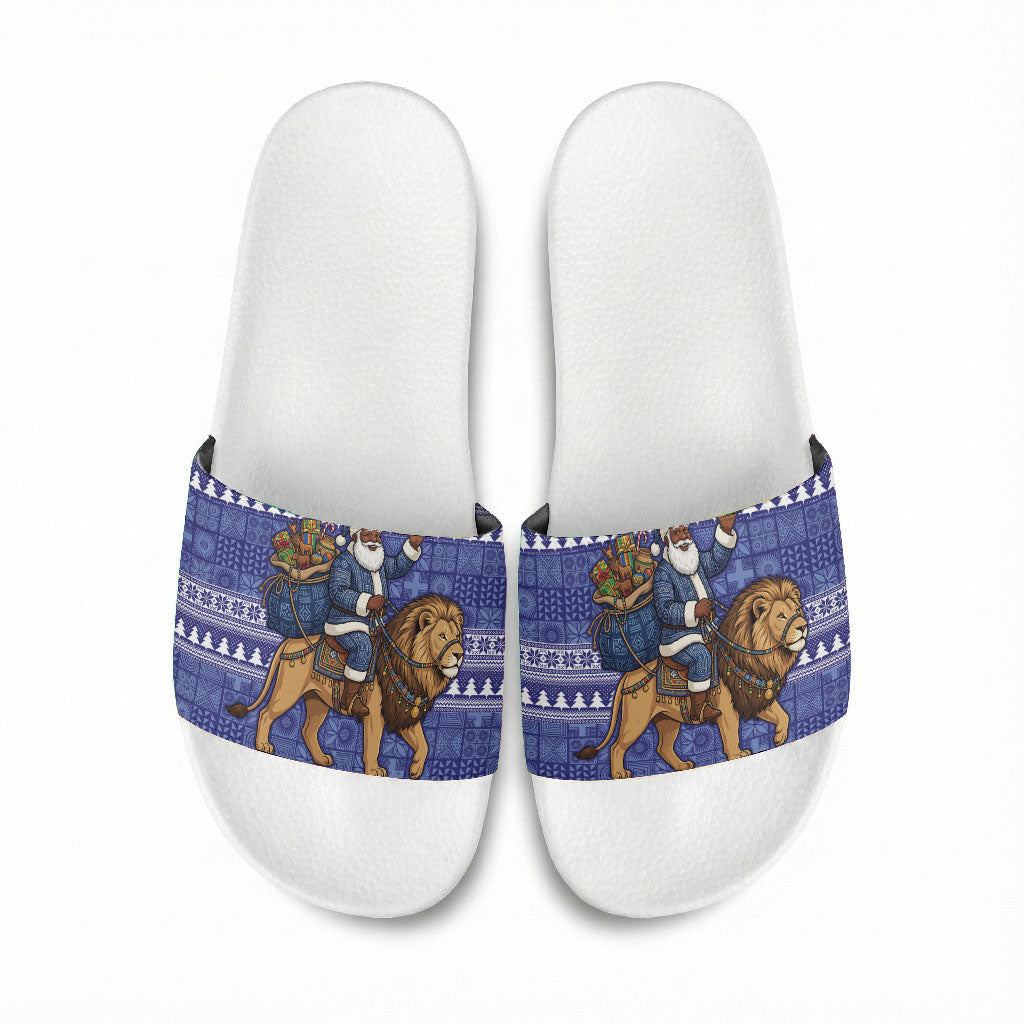 Nigeria Christmas Santa West African Lion Slide Sandals Adire Indigo Resist Dye Motifs