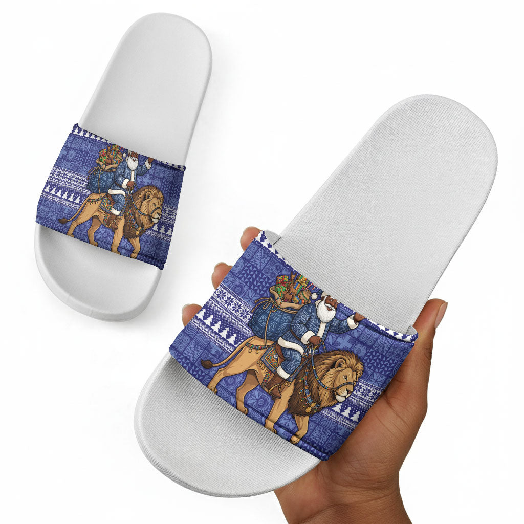 Nigeria Christmas Santa West African Lion Slide Sandals Adire Indigo Resist Dye Motifs