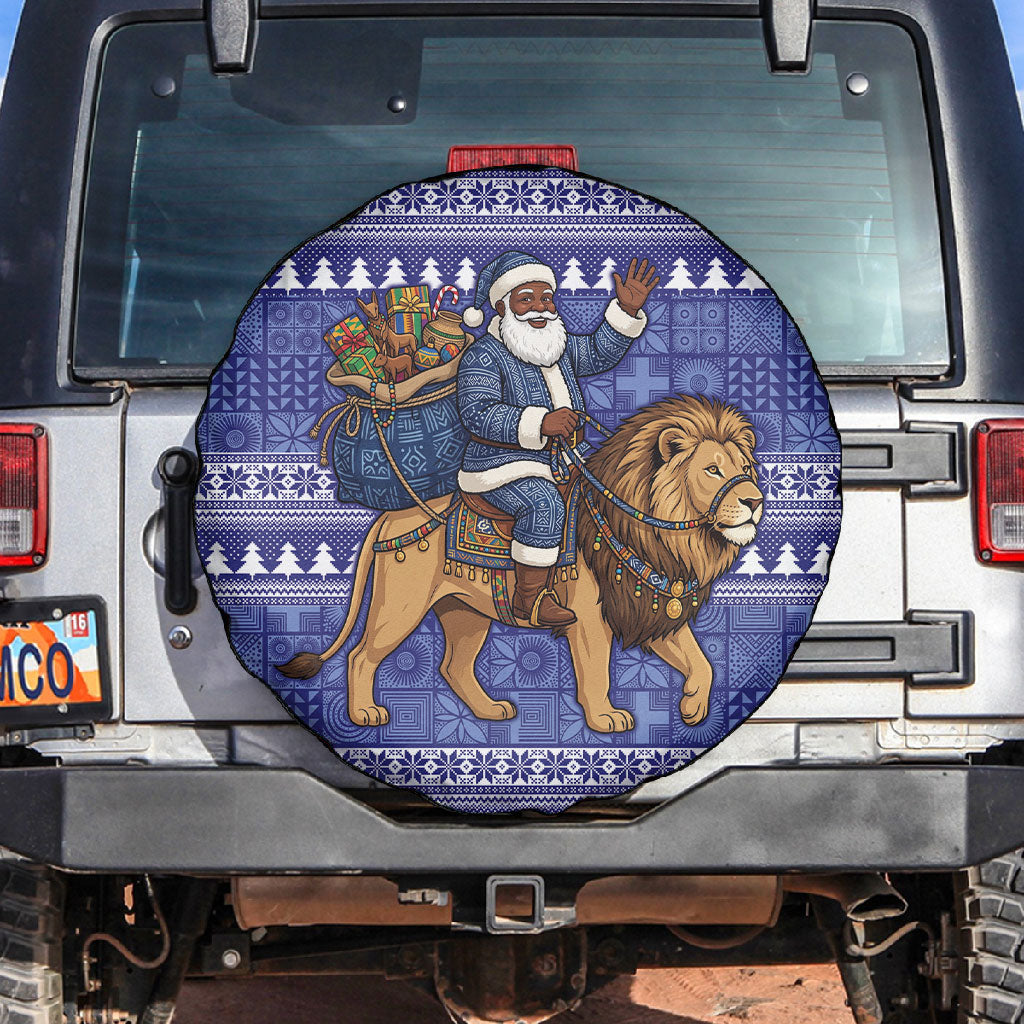Nigeria Christmas Santa West African Lion Spare Tire Cover Adire Indigo Resist Dye Motifs