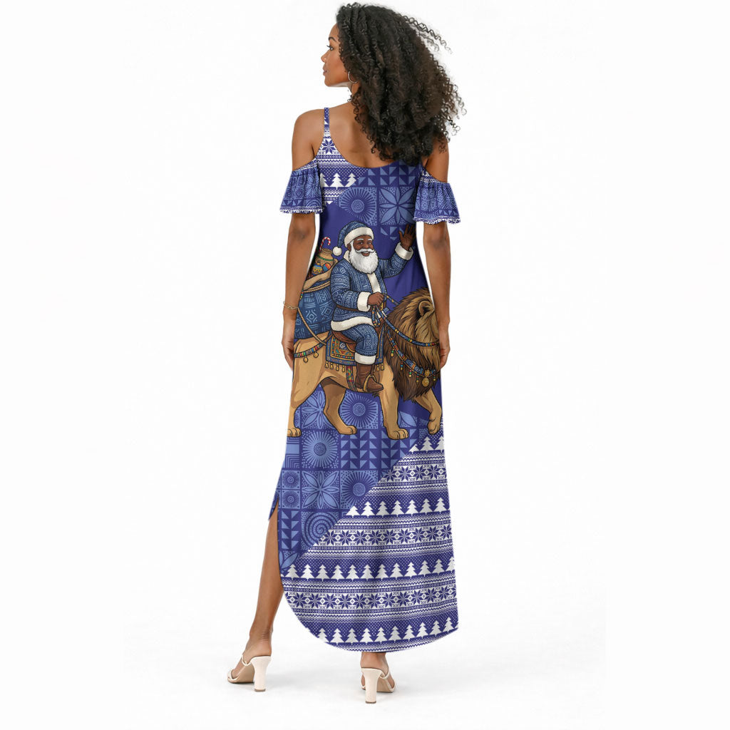 Nigeria Christmas Santa West African Lion Summer Maxi Dress Adire Indigo Resist Dye Motifs