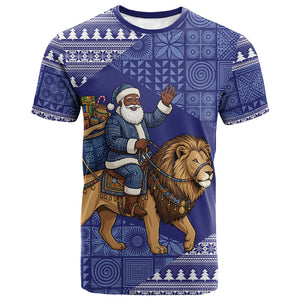 Nigeria Christmas Santa West African Lion T shirt Adire Indigo Resist Dye Motifs