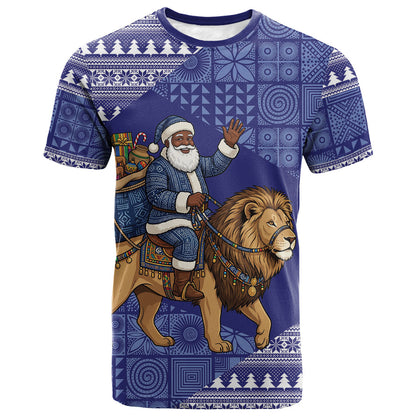 Nigeria Christmas Santa West African Lion T shirt Adire Indigo Resist Dye Motifs