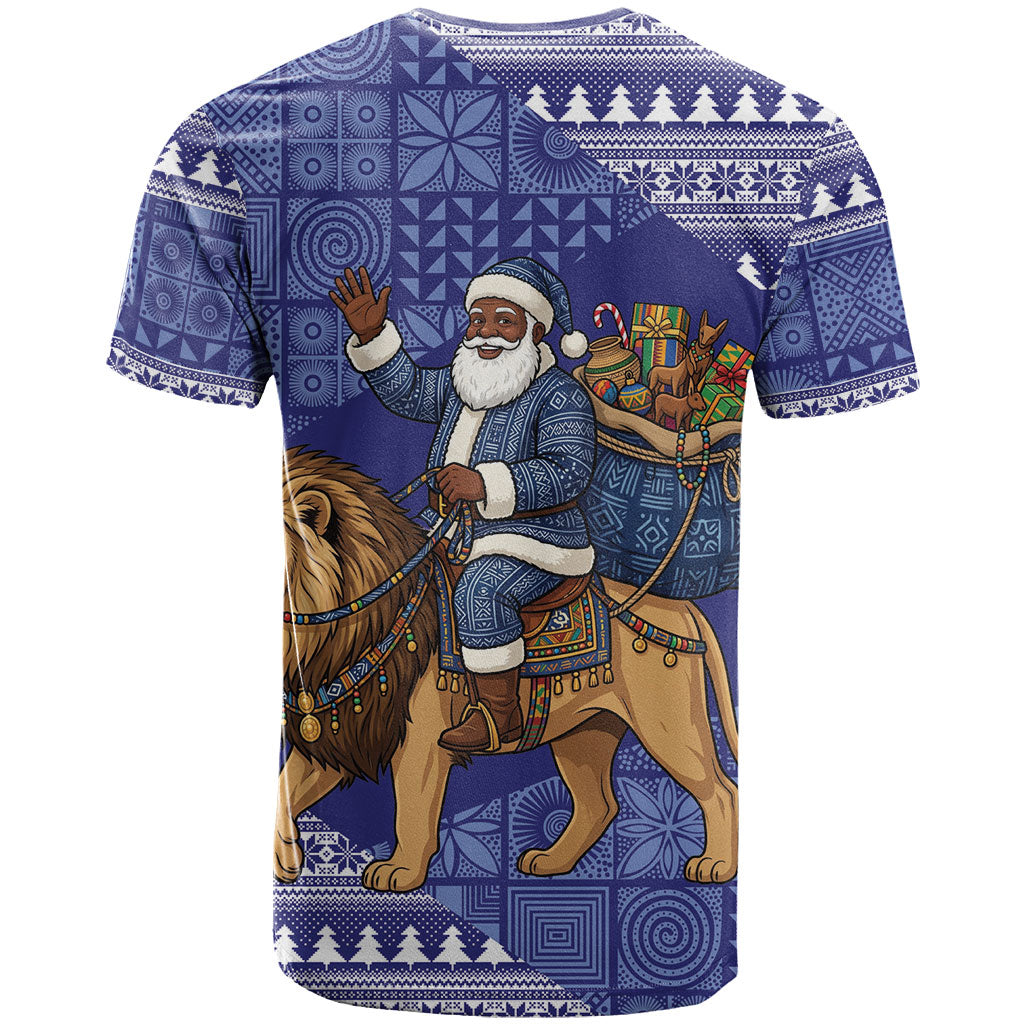Nigeria Christmas Santa West African Lion T shirt Adire Indigo Resist Dye Motifs