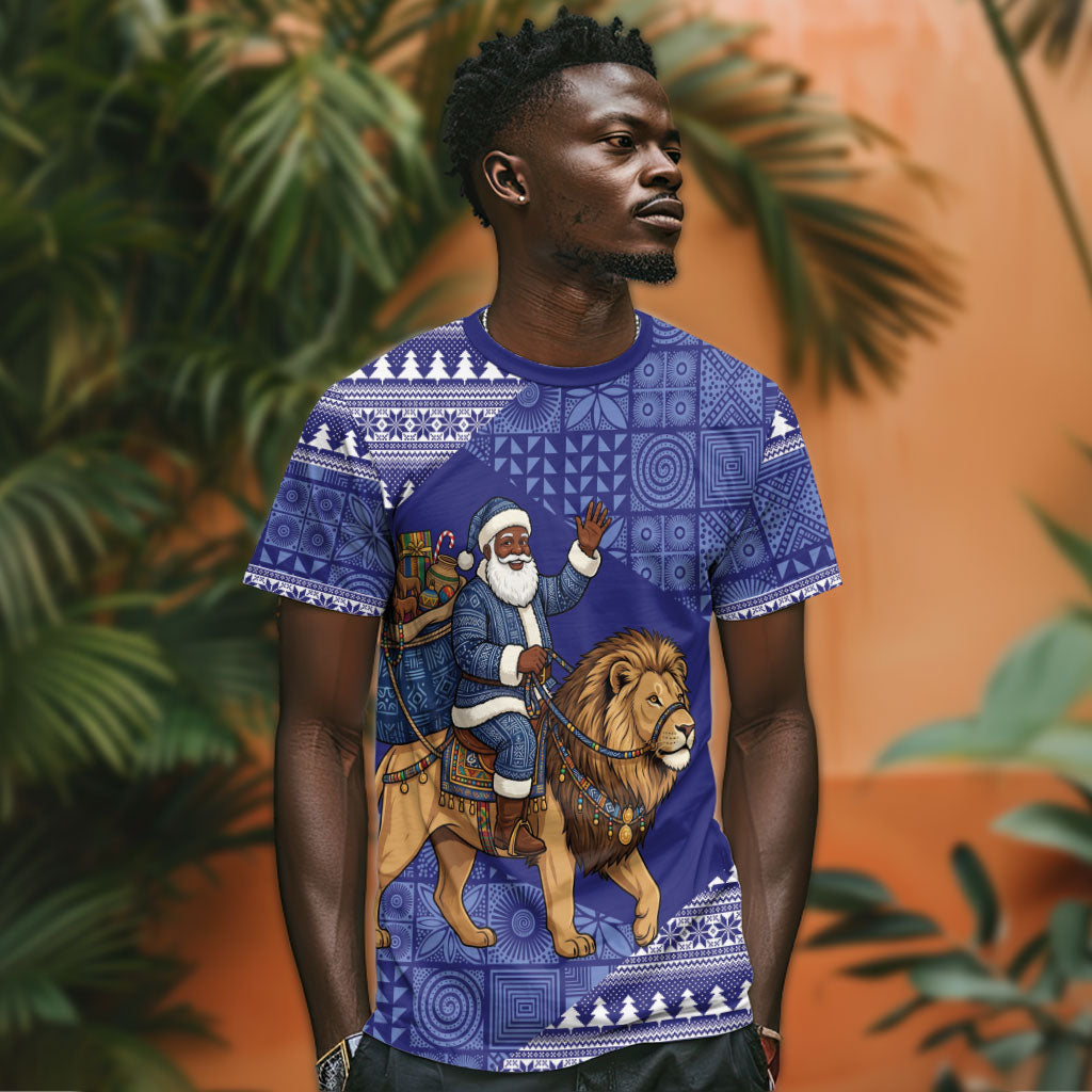 Nigeria Christmas Santa West African Lion T shirt Adire Indigo Resist Dye Motifs